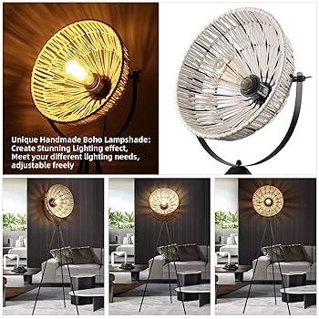 IDÉE　TRIPOD FLOOR LAMP　IDÉE Novelty Tripod Floor Lamps with Boho Hand-Woven Lampshade